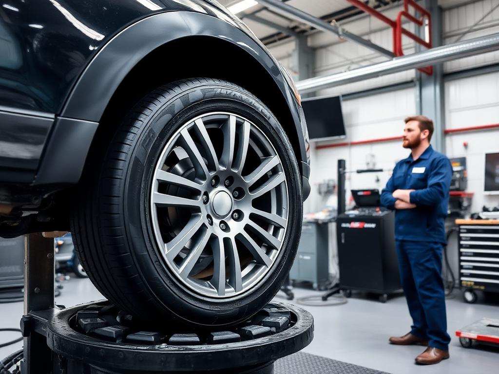 Équilibrage de roue sur machine professionnelle au garage Depann' Pneu Grigny